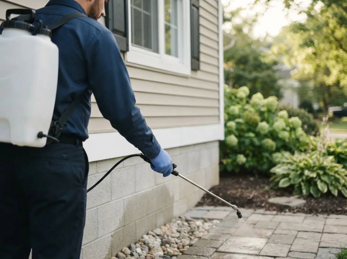 Pest control technician inspecting a home in Armada, MI